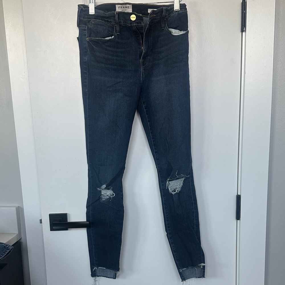 Frame Denim Women's Dark Blue Distressed Skinny Jeans